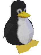Tux, the Linux mascot, rotating proudly